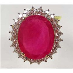 GOLD PLATED STERLING SILVER LADIES RUBY AND SAPPHIRE RING - SIZE 8.25