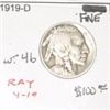 Image 1 : 1919-D BUFFALO NICKEL RED BOOK VALUE IS $100.00 *EXTREMELY RARE KEY DATE FINE GRADE*!!
