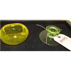 1-Vaseline Candle Holder & 1-Yellow Ashtray