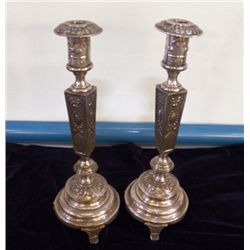 Pair of Silver Plated Candle Sticks H 13.5"