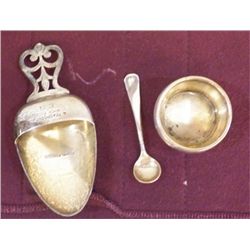 Sterling Silver Salt & Spoon & Sugar Spoon