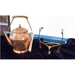 Vin tage Copper & Brass Coffee Pot approx Stand os 6" x 6" - Pot is 8" x H 9" no handle