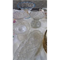5- Pieces Vintage Glass , 3- Punch Bowl Bottoms 1- Fish Candy dish, 1- relish tray
