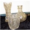 Image 1 : 3- pieces of Cut Crystal large vase has a crack 10" tall, ice bucket 6" tall, Decanter is 9"