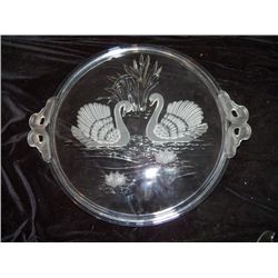 Large Swan Crystal Cake Plate approx 15"