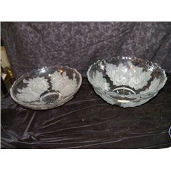 Pair of Large Rose Crystal Bowls approx 12" x H 5",  1- 12" x 4"