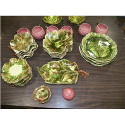 Leaf Desert Set Green & Pink Sevice for 6 Jamison Ceramic's