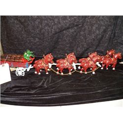 Cast Iron Budweiser Wagon & 8 Horse Hitch