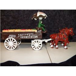 Cast Iron Bank Fruits & Veg. Wagon W/Horses