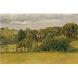 Edwin Lord Weeks - New England Meadow with Trees and Spires
