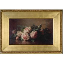 Anna  Eliza Hardy - Pink Roses Beside a Glass Bowl