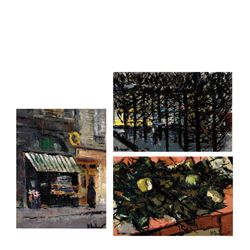 Alfred Chadbourn - Street Market, Sunset Through Trees, and Apples