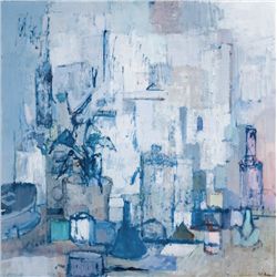 John Heliker - Still Life with Potted Plant and Bottle