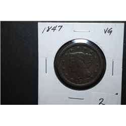 1847 US Large One Cent; VG; EST. $20-25