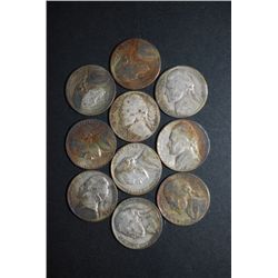 US Jefferson Wartime Silver Nickels; Various Dates & Conditions; Lot of 10; EST. $20-30