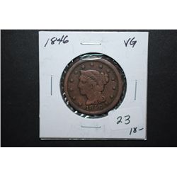 1846 US Large One Cent; VG; EST. $20-25