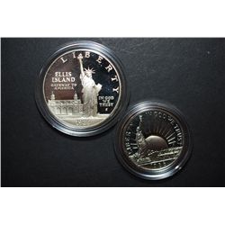 1986-S US Liberty Commemorative Two-Coin Proof Set In Velvet Box; Ellis Island Silver $1 & Nation Of