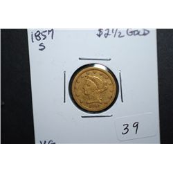 1857-S US Liberty $2 1/2 Gold Coin; VG; EST. $300-350