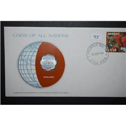 Bangladesh Foreign Coin With COA Included; Coins Of All Nations With Postal Stamp Postmarked 1980; E