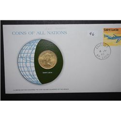 1981 Saint Lucia $1 Coin With COA Included; Coins Of All Nations With Postal Stamp Postmarked 1983; 