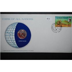 1980 Cayman Islands 25 Cents With COA Included; Coins Of All Nations With Postal Stamp Postmarked 19