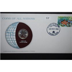 1981 Turks And Caicos Islands Quarter Crown Foreign Coin With COA Included; Coins Of All Nations Wit