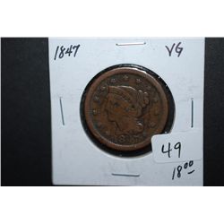 1847 US Large One Cent; VG; EST. $20-25