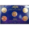 Image 1 : 2001 US Gold Plated Mint State Quarter Proof Set In Display Case; P&D Mints; Lot of 5 Coins; EST. $5