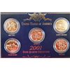 Image 1 : 2001 US Gold Plated State Quarter Coin Set In Display Box; Lot of 5 Coins; EST. $5-10