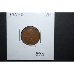 1911-D US Lincoln Wheat Back Penny; VF; EST. $10-15