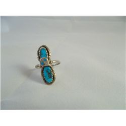 Silver & Turquoise 2 Cabachon  ring, Signed EFFIE C. ZUNI