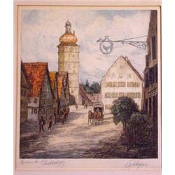 Lot 024: Signed European Litho Street Scene