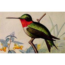 Lot 054C: "M.E. Eaton" Watercolor, Ca 1920 - "Ruby Throated Hummingbird"