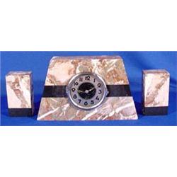 Lot 060: Three (3) Pc. Marble Clock Set, Ca. 1910