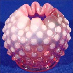 Lot 096: Cranberry Opalescent Rose Bowl, Ca. 1950