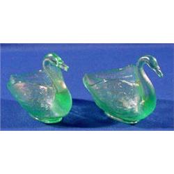 Lot 130: Two (2) Carnival Glass Pastel Green Swan Master Salts