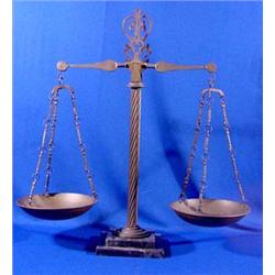 Lot 139: Large Brass and Marble Balance Scales, Ca. 1900