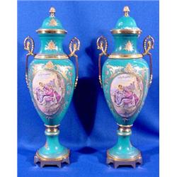 Lot 175: Pair of Sevres Type Urns, Ca. 1940's