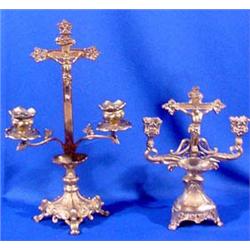 Lot 176: Two (2) Candle Holders with Holy Water Fonts, Ca. 1910