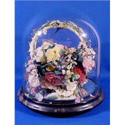 Lot 194_A: Early Victorian Wax Flowers in Basket