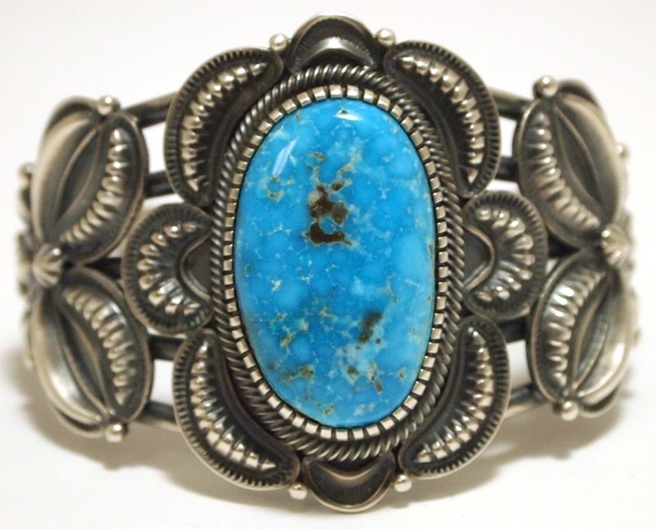 Old Pawn Navajo Kingman Turquoise Sterling Silver Cuff Bracelet - Kirk ...