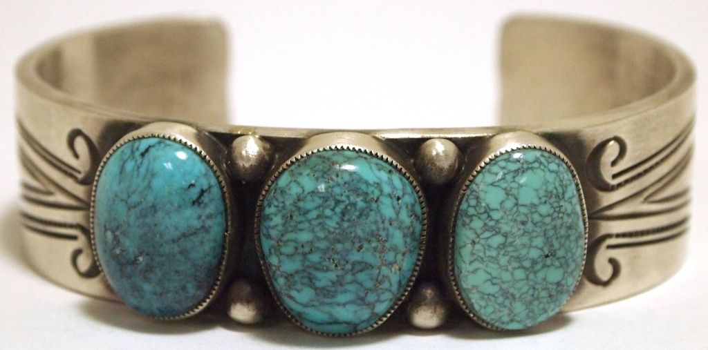Old Pawn Navajo Mountain Turquoise Sterling Silver Cuff Bracelet ...