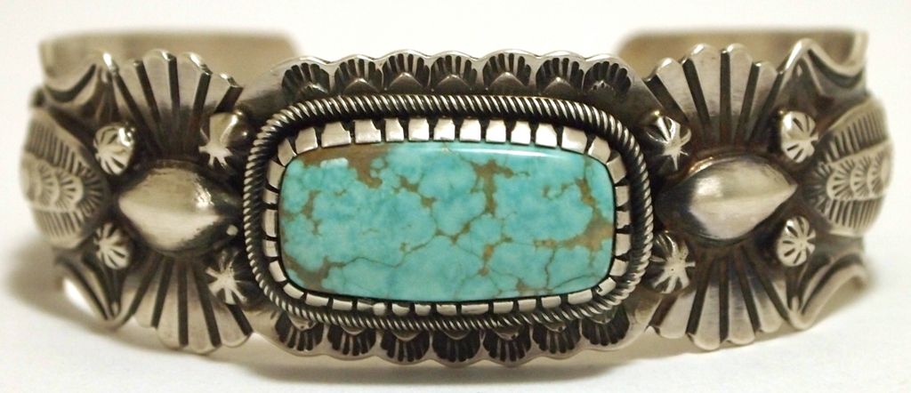 Old Pawn Navajo Kingman Turquoise Sterling Silver Cuff Bracelet ...