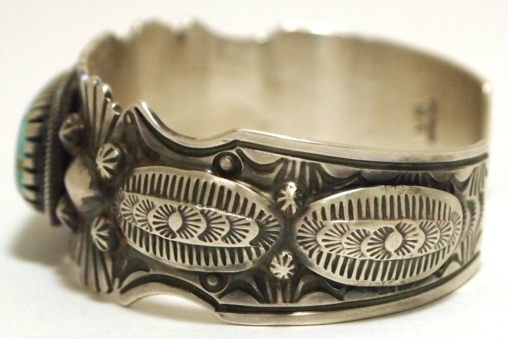 Old Pawn Navajo Kingman Turquoise Sterling Silver Cuff Bracelet ...