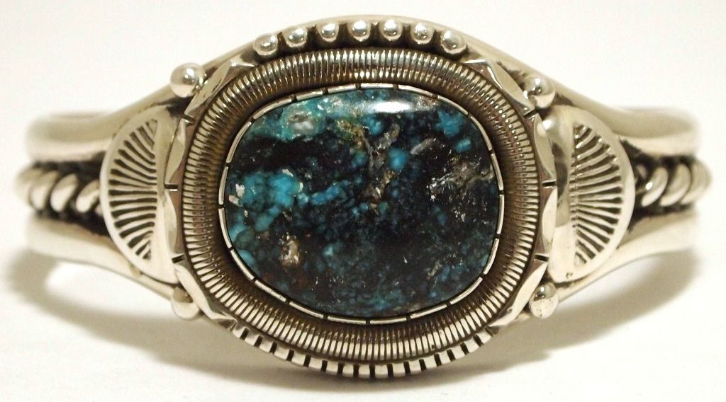Old Pawn Navajo Blue Diamond Turquoise Sterling Silver Cuff Bracelet ...