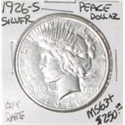 1926-S PEACE SILVER DOLLAR RED BOOK VALUE IS $250.00 *EXTREMELY RARE KEY DATE MS-63+ HIGH GRADE*!!