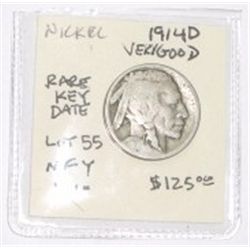 1914-D BUFFALO NICKEL RED BOOK VALUE IS $125.00 *EXTREMELY RARE VERY GOOD GRADE*!!