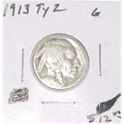 1913 TYPE 2 BUFFALO NICKEL RED BOOK VALUE IS $12.00 *RARE 1ST YEAR BUFFALO GOOD GRADE*!!