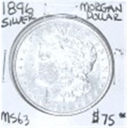 1896 MORGAN SILVER DOLLAR RED BOOK VALUE IS $75.00 *RARE MS-63 HIGH GRADE*