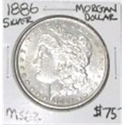 1886 MORGAN SILVER DOLLAR RED BOOK VALUE IS $75.00 *RARE MS-62 HIGH GRADE*!!